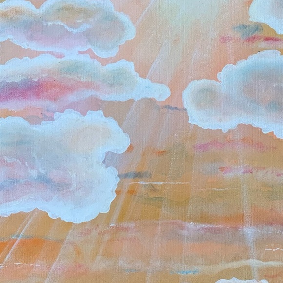 Original Artwork Clouds Canvas Painting Pink Peach Blue 16 x 20 Acrylic - Picture 9 of 16